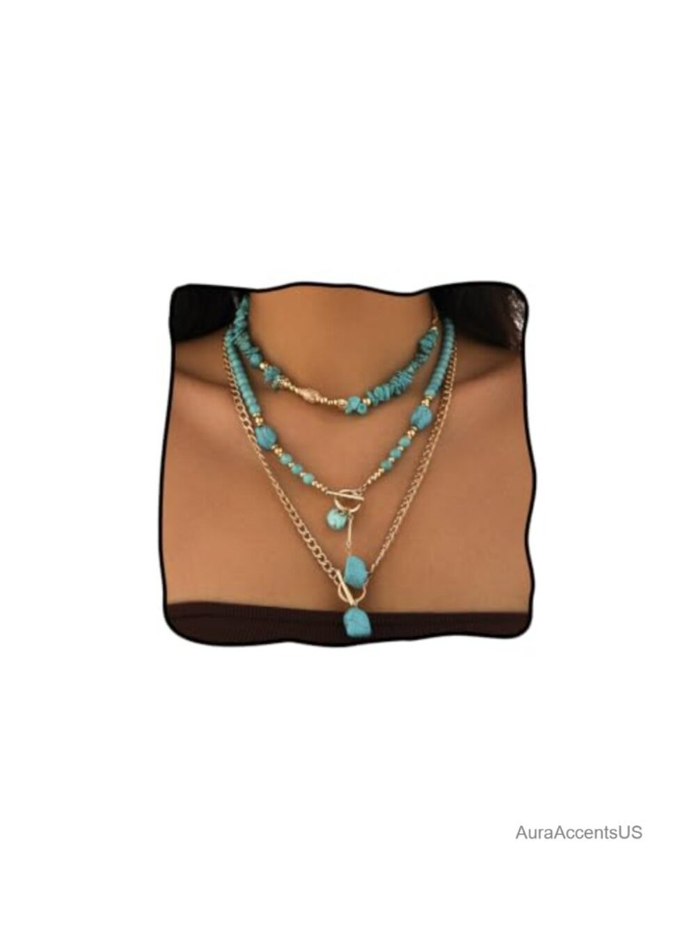Layered Western Necklace Set Turquoise Beaded Choker Boho Country Jewelry
